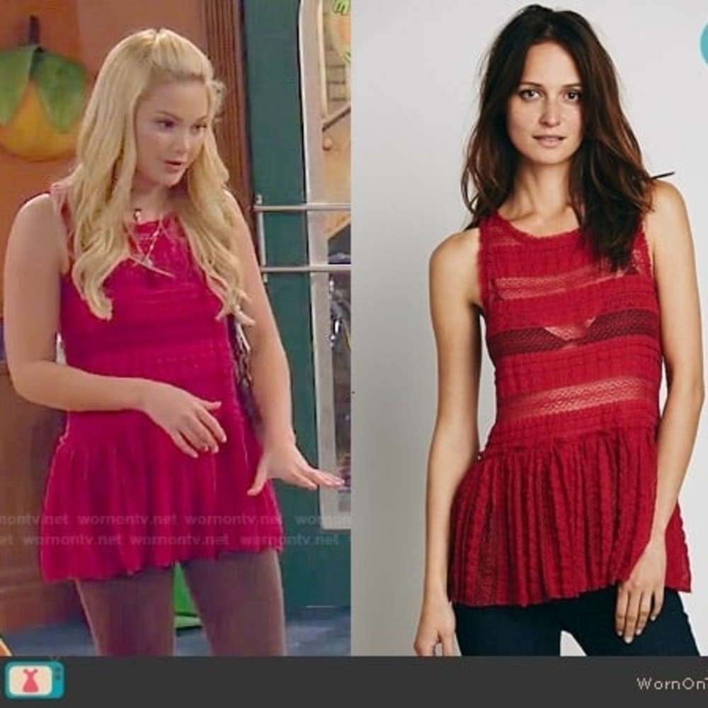 Y2K Free People Intimately Brick Red Lace Sheer Peplum Tank Size S